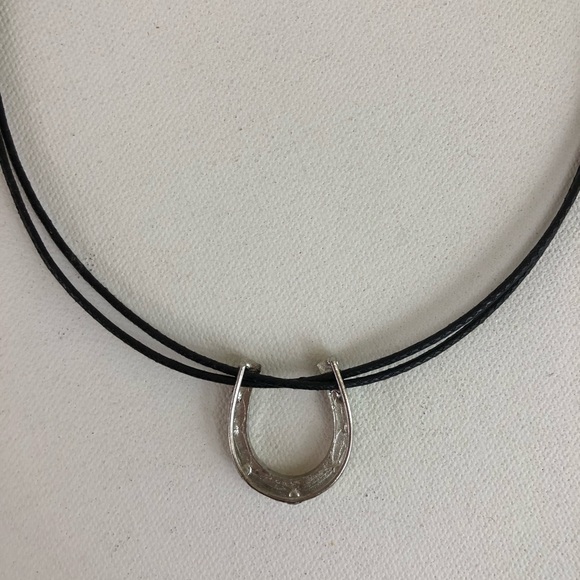 Crystal Horseshoe Leather Necklace - Picture 2 of 4